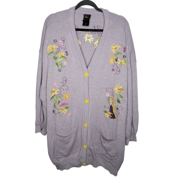 Disney Sweaters - Disney Her Universe Tangled Rapunzel Flowers Embroidered Cardigan Size XXL